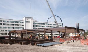 Framing starts on the building.