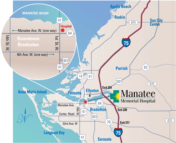 Mapa de dirección del Hospital Manatee Memorial